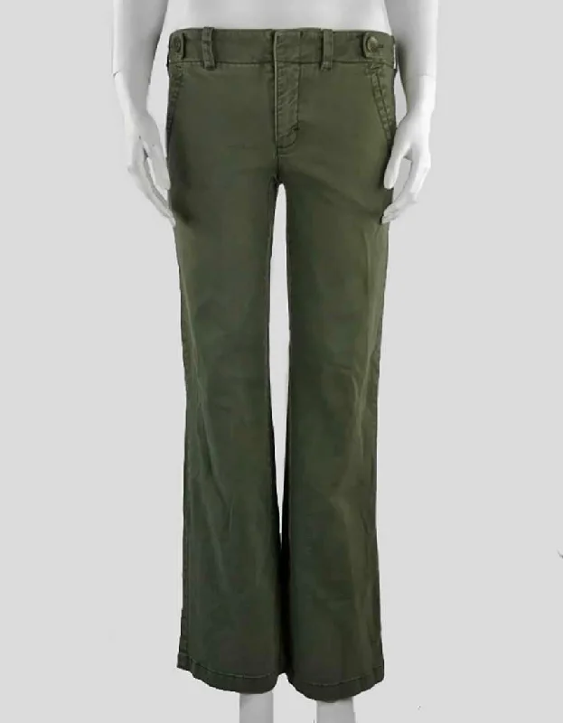 Vince Straight Leg Army Green Cotton Pants Size 2 US Elegant Wool Trousers