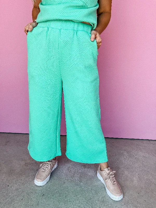 In This Together Textured Pants-Mint Trendy Printed Pants