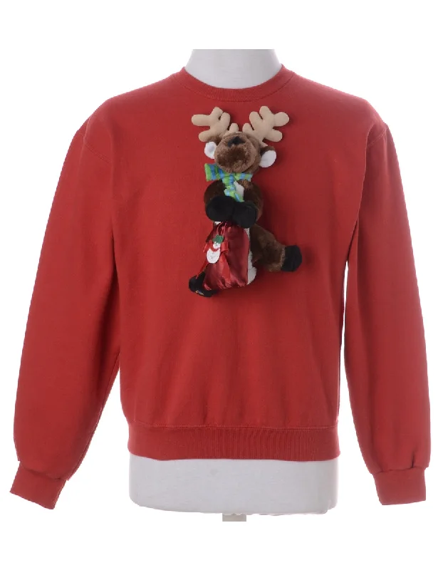 Label Novelty Christmas Sweatshirt Hoodie with Zipper Placket Modern Functional