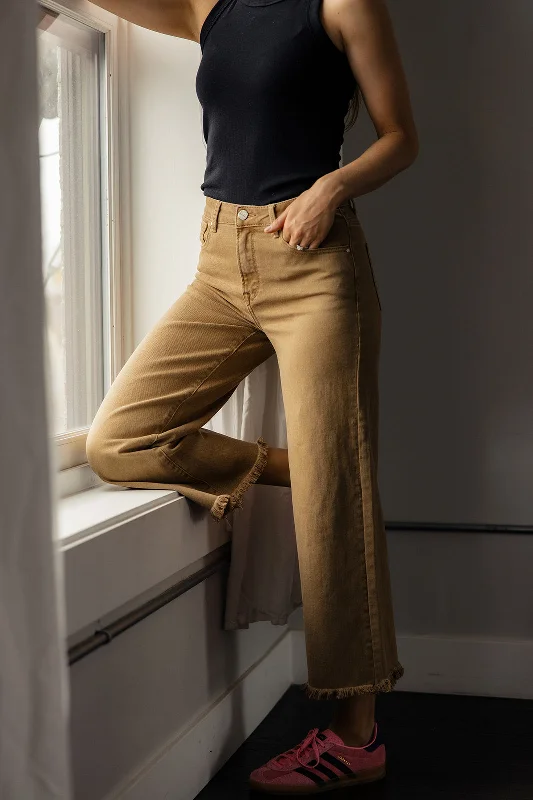 Laurie High Rise Raw Edge Pants Slim-Fit Khaki Pants