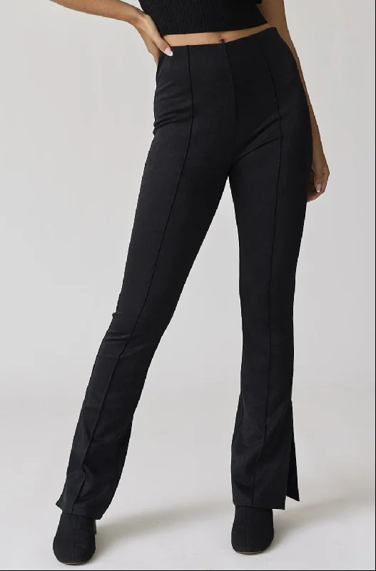 Elastic waist front piped black pants Casual Plaid Pants