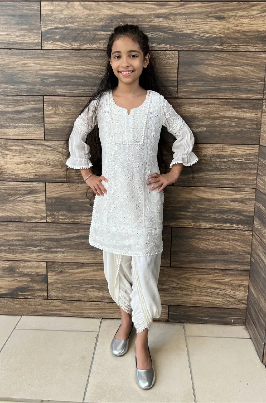 MUM & 'MINI'-MUM - Lucknowi Kurta with Tulip Pants 2.0- OFF WHITE Chic Faux Leather Pants