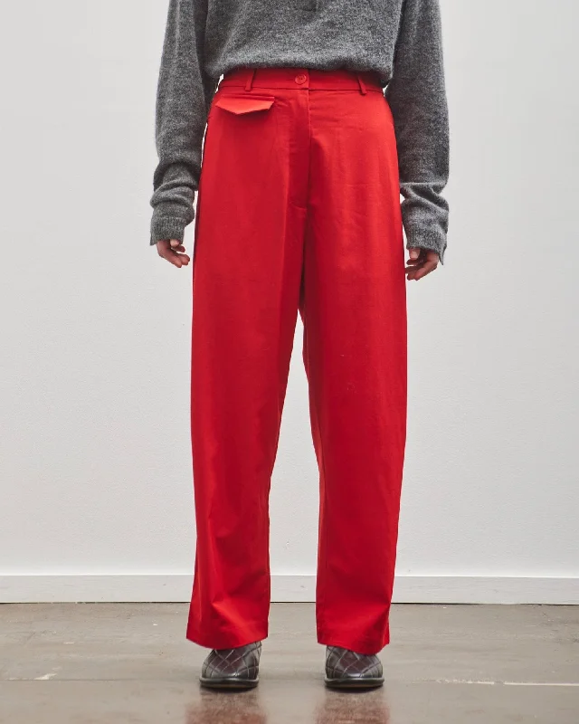 Cordera Tailoring Pocket Pants, Red Relaxed High-Waist Trousers