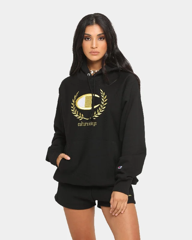 Champion Champion x Culture Kings Rev Weave Hoodie Black/Gold Hoodie with Cropped Fit Short Trendy Champion Champion x Culture Kings Rev Weave Hoodie Black/Gold Hoodie with Cropped Fit Short Trendy