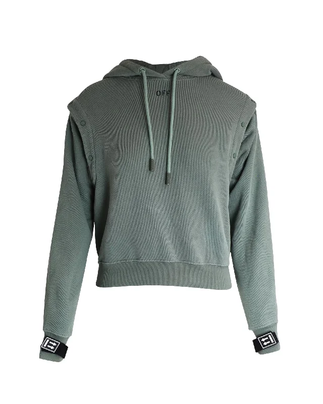 Off-White Hoodie Detachable-Sleeves Hooded Sweater in Khaki Cotton Hoodie with Ribbed Cuffs Snug Fit Comfort Off-White Hoodie Detachable-Sleeves Hooded Sweater in Khaki Cotton Hoodie with Ribbed Cuffs Snug Fit Comfort