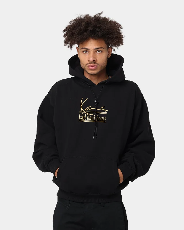 Karl Kani Signature KKJ Oversize Hoodie Black Hoodie with Hem Frayed Vintage Worn