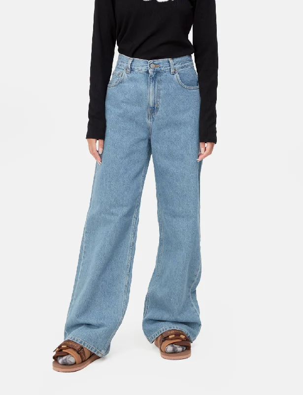 Carhartt-WIP Womens Jane Pant (Loose) - Heavy Stone Wash Blue Trendy Wide-Leg Pants