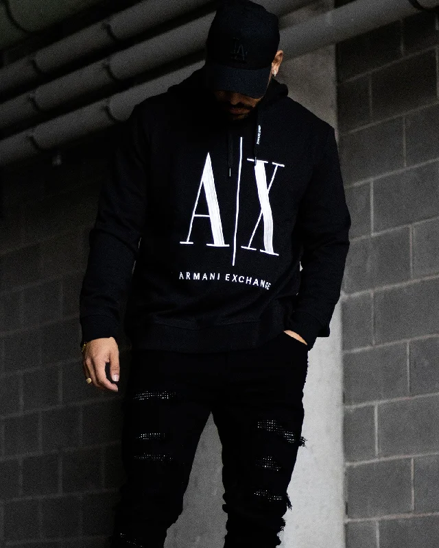 Armani Exchange Armani Exchange Felpa Hoodie Black Hoodie with Button Classic Timeless