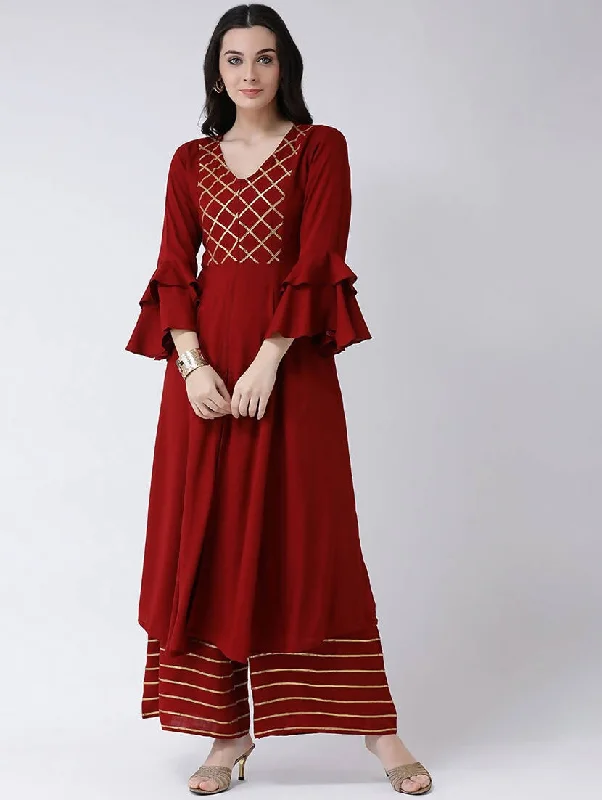 Cheera Maroon A-Line kurta With Palazzo Pant Set (CH129KP) Comfortable Denim Trousers