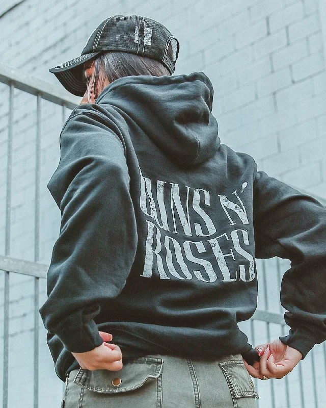 Guns N Roses Many Skull Hoodie Black Hoodie with Contrast Stitching Detailed Premium Guns N Roses Many Skull Hoodie Black Hoodie with Contrast Stitching Detailed Premium