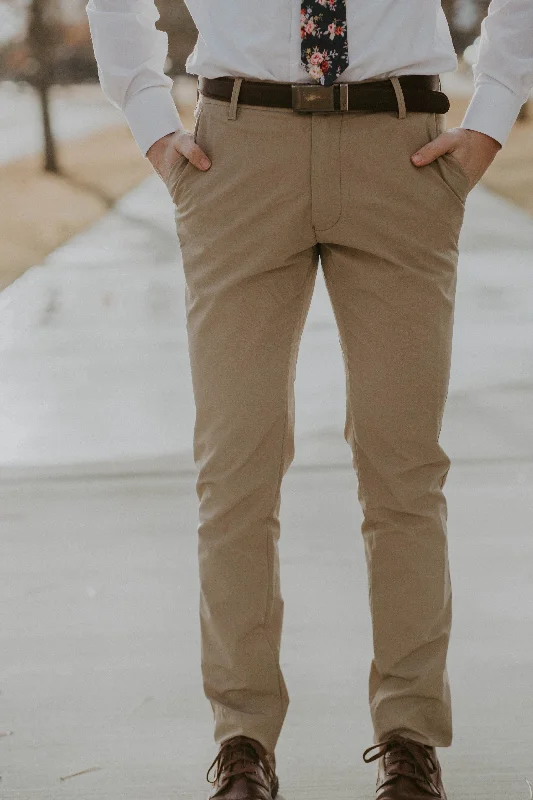 Robbins & Brooks Slim Flex Pants Tan, Original Design Cozy Full-Length Pants