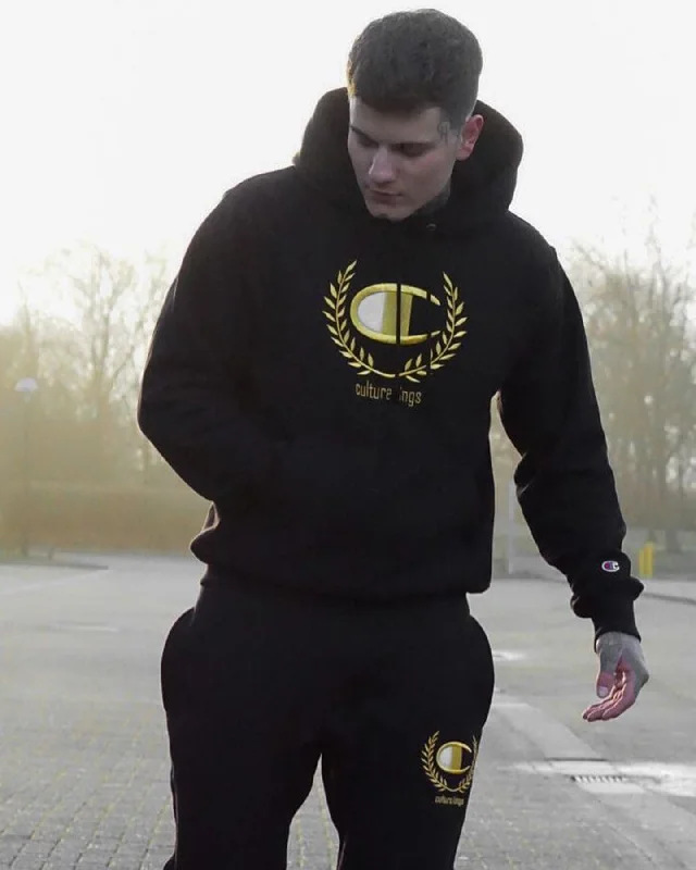 Champion Champion x Culture Kings Rev Weave Hoodie Black/Gold Hoodie with Oversized Fit Loose Comfortable Champion Champion x Culture Kings Rev Weave Hoodie Black/Gold Hoodie with Oversized Fit Loose Comfortable