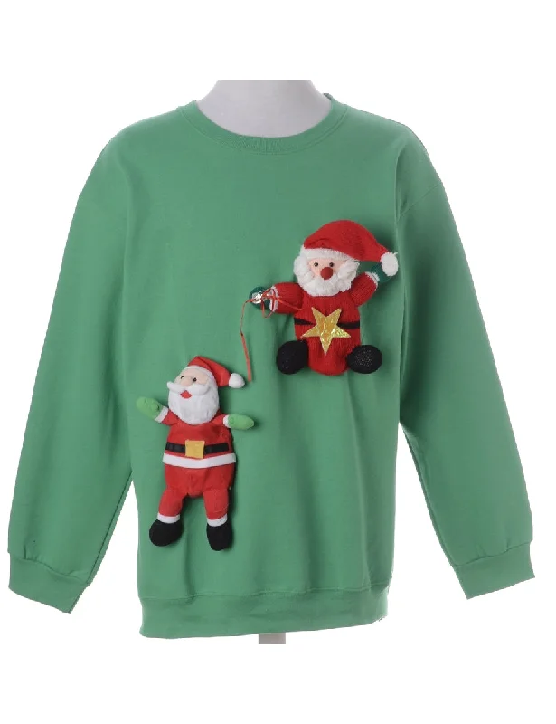 Label Novelty Christmas Sweatshirt Hoodie with Hem Applique Textured Unique