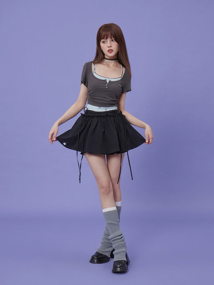 Dark ribbon pant skirt【s0000008896】 Cozy Knit Pants