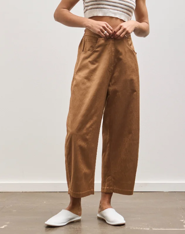 Cordera Satin Curved Pants, Camel Comfortable Wide-Leg Pants