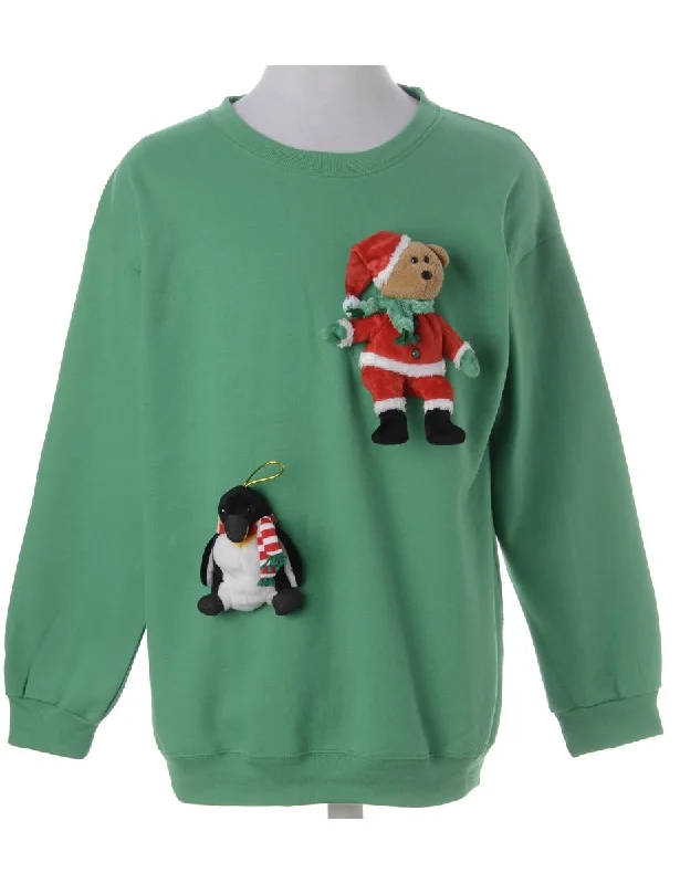 Label Novelty Christmas Sweatshirt Hoodie with Contrast Stitching Detailed Premium