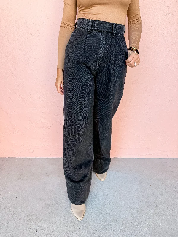 [HABITUAL] Pleated Palazzo Pants-Washed Black Soft Sweatpants Style