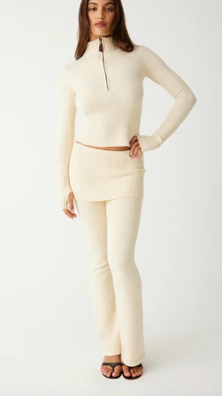 Mason Cloud Knit Flare Pant - French Vanilla Comfortable Wide-Leg Pants