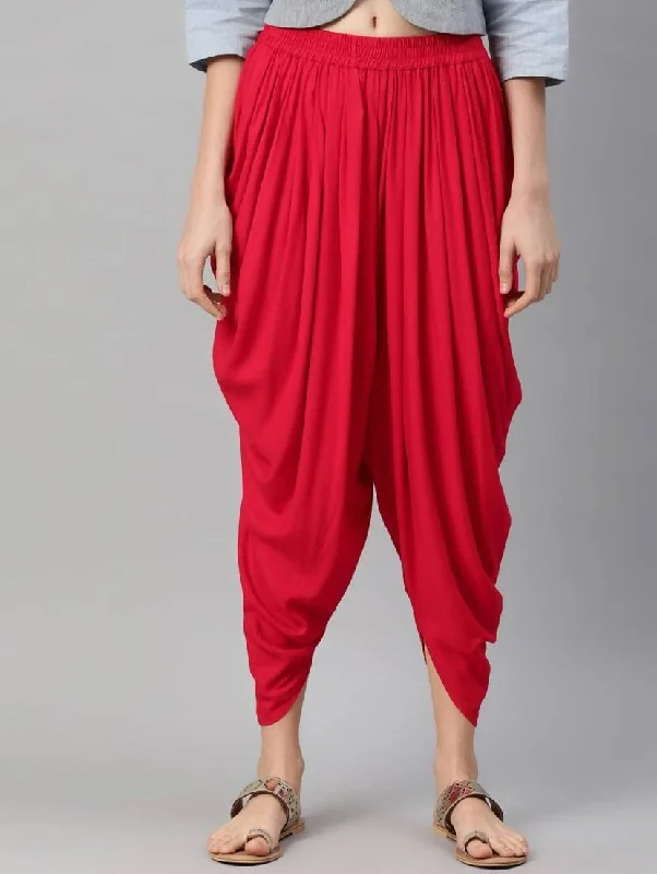 Cheera Women’s Red Dhoti Pant CH10D Relaxed High-Waist Trousers