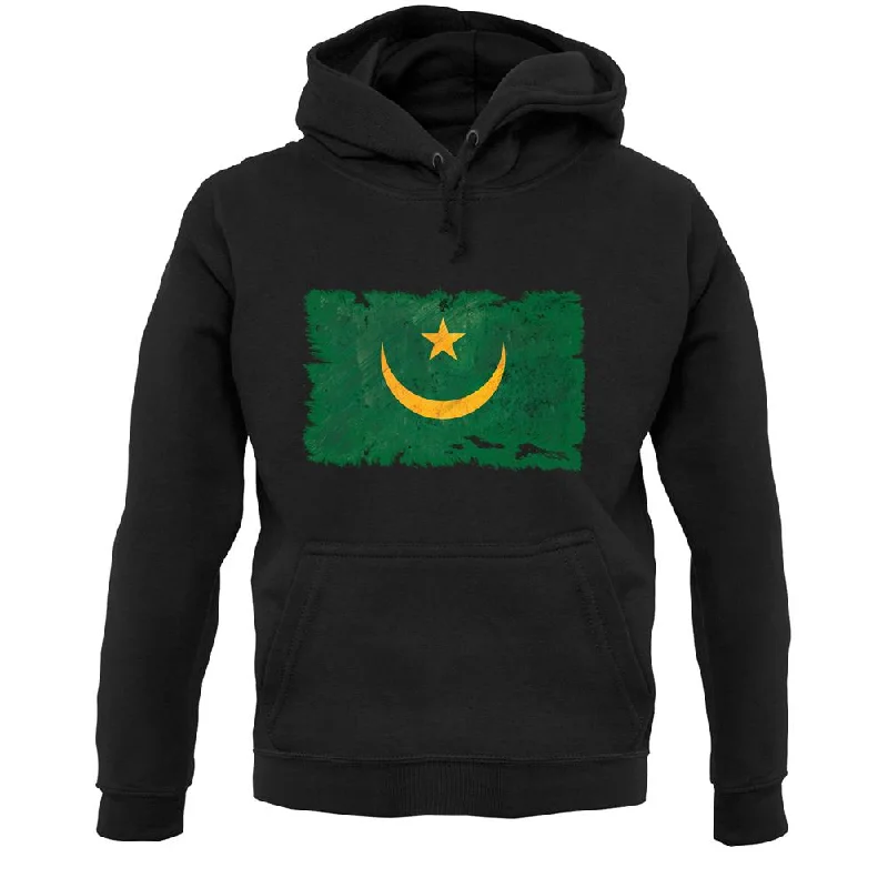 Mauritania Grunge Style Flag Unisex Hoodie Hoodie with Cropped Fit Short Trendy