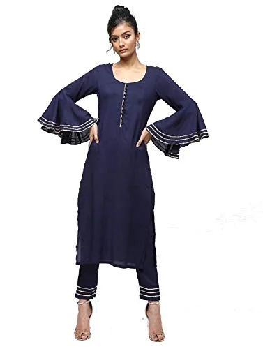 Cheera Straight Kurta With Bell Sleeve Gotta Work Design And Straight Gotta Work Plazo Pant Cozy Maternity Pants