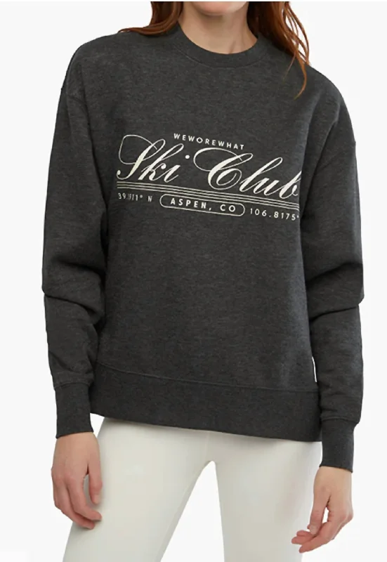 Ski Club Sweatshirt In Grey Hoodie with Hem Applique Textured Unique
