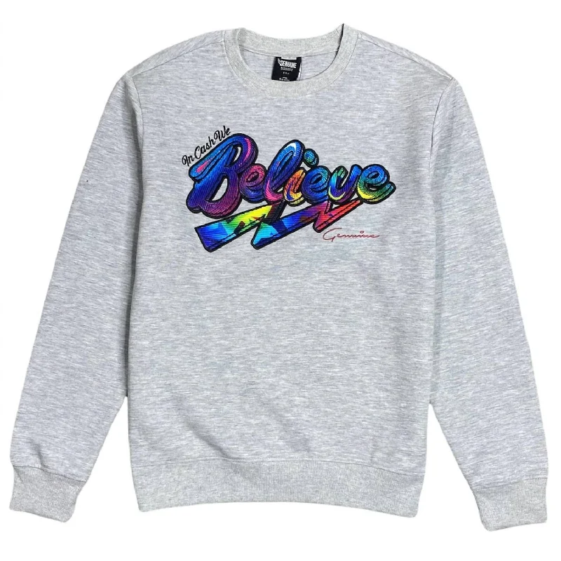 Unisex Believe Crewneck Sweatshirt In Grey Hoodie with Contrast Stitching Detailed Premium Unisex Believe Crewneck Sweatshirt In Grey Hoodie with Contrast Stitching Detailed Premium