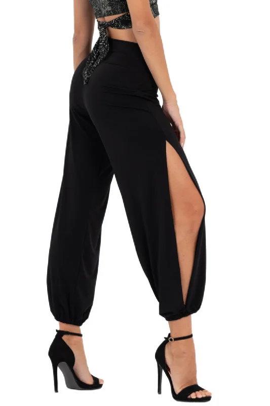 Babucha Gathered Tango Pants With Slits Stylish Paperbag Waist Pants