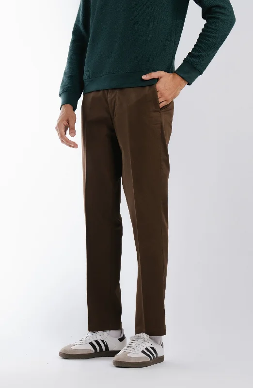 Wrinkle Free Pants - Brown High-Waist Trousers