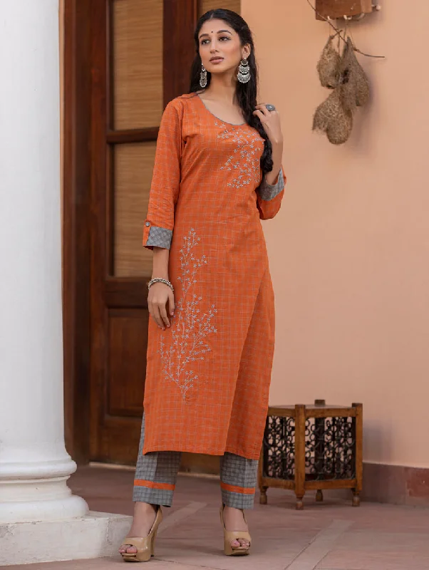 Handwoven Cotton Kurta Pants Set 3545 Chic Checkered Pants