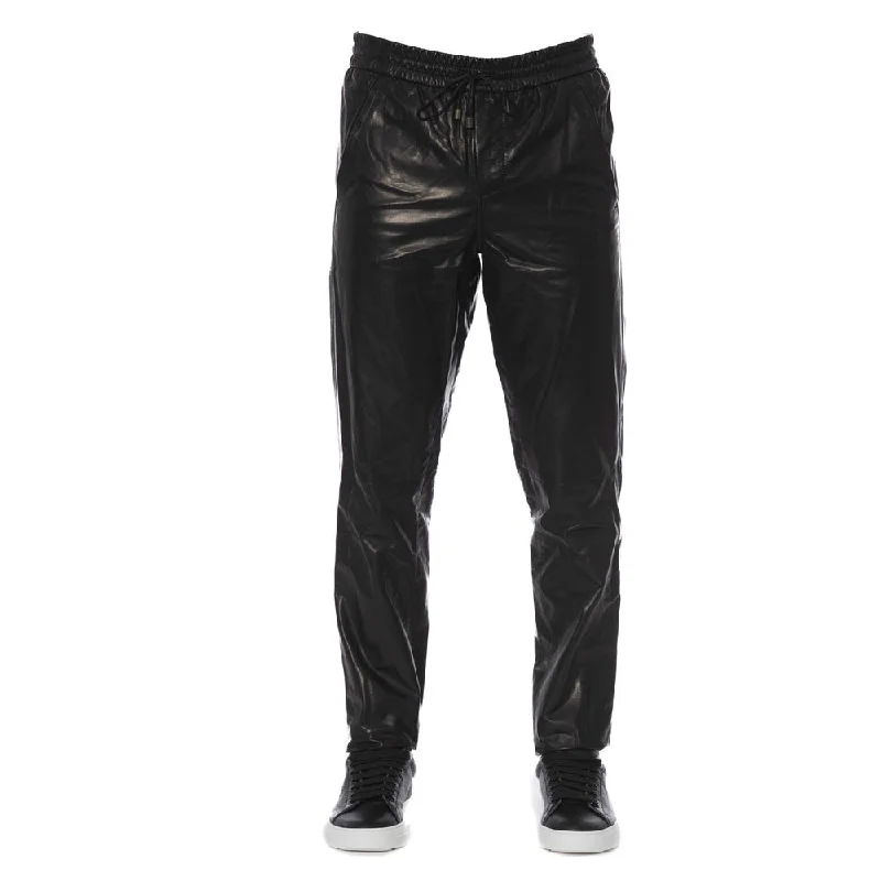 Black Leather Men Pant Fashionable Track Pants