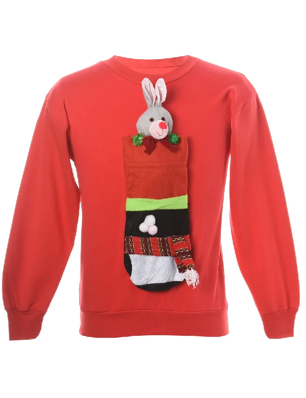 Label Novelty Christmas Sweatshirt Hoodie with Hem Lace Feminine Delicate