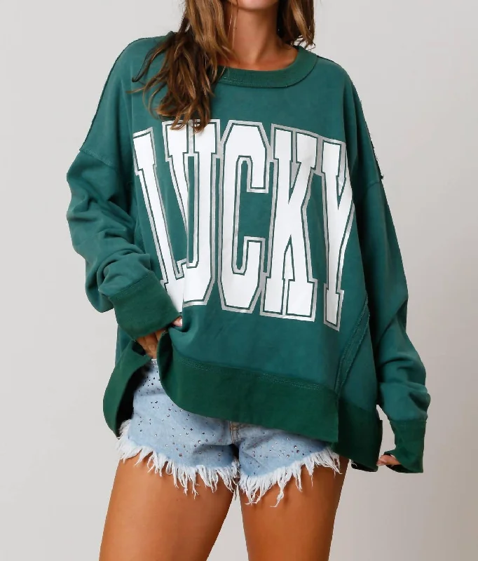 Lucky Oversized Sweatshirt In Green Hoodie with Camouflage Military Edgy