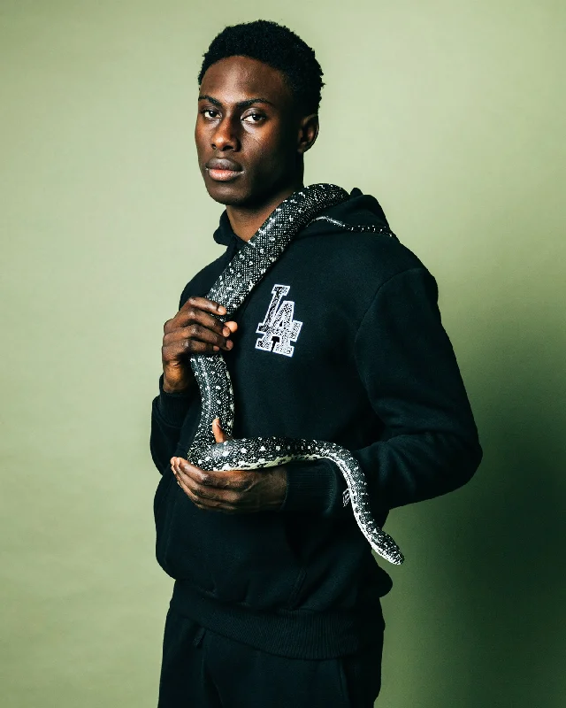 New Era Los Angeles Dodgers Snake Hoodie Black Hoodie with Tied Waist Feminine Flattering New Era Los Angeles Dodgers Snake Hoodie Black Hoodie with Tied Waist Feminine Flattering