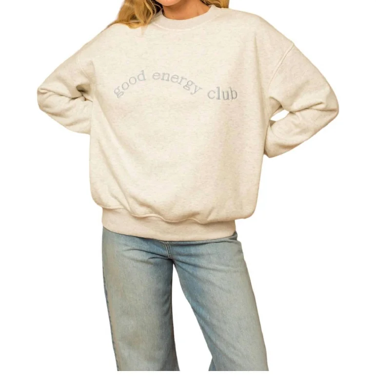 Good Energy Club Sweatshirt In Beige Hoodie with Applique Textured Unique