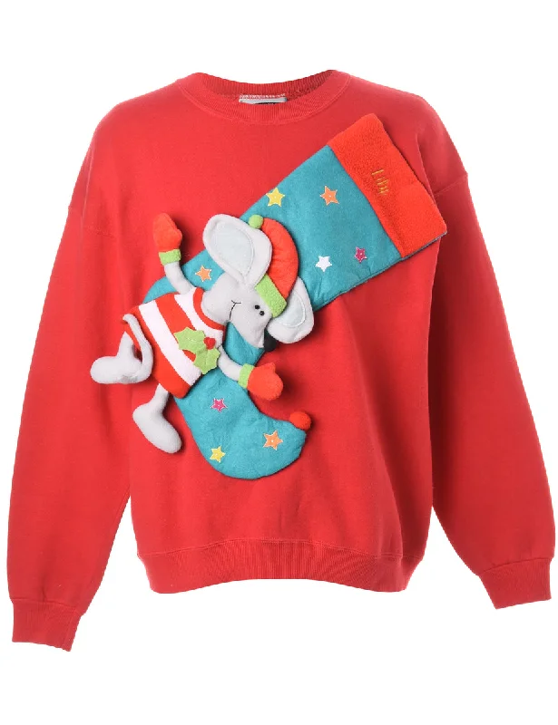 Label Novelty Christmas Sweatshirt - XL Hoodie with Mesh Breathable Sporty