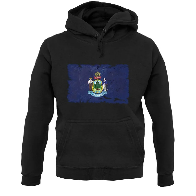 Maine Grunge Style Flag Unisex Hoodie Hoodie with Fur Luxurious Winter