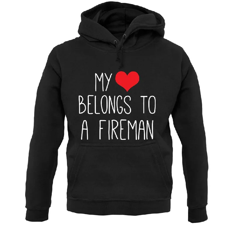 My Heart Belongs To A Fireman Unisex Hoodie Hoodie with Hem Elastic Stretchable Comfortable