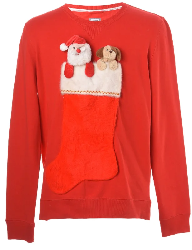 Label Novelty Christmas Sweatshirt - L Oversized Hoodie Comfort Casual