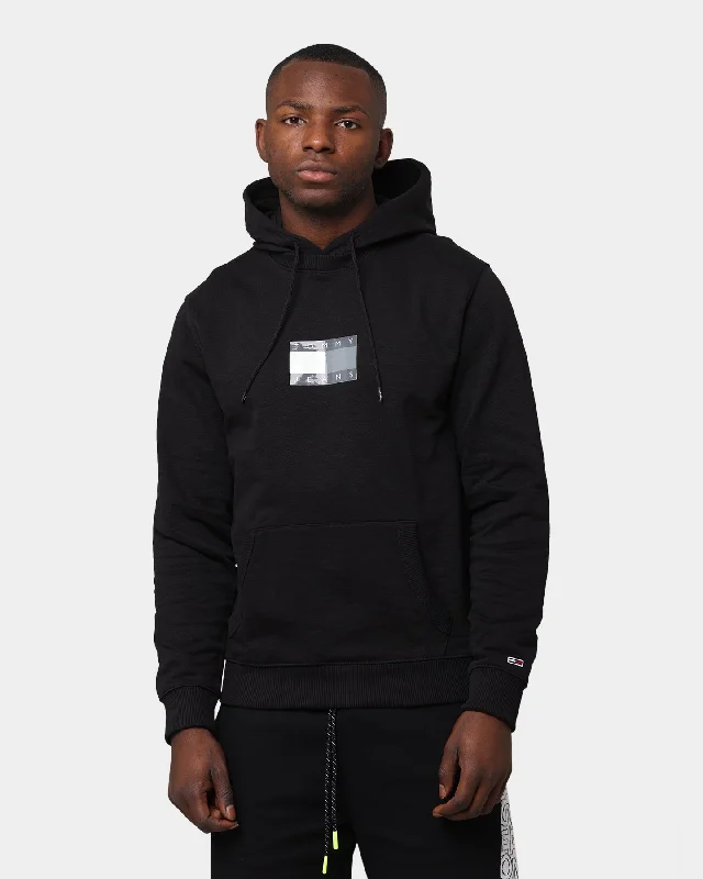 Tommy Jeans Tommy Gel Flag Hoodie Black Hoodie with Distressed Vintage Worn