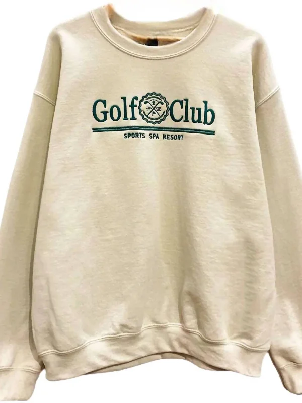 Women's Embroidered Golf Club Sweatshirt In Beige Hoodie Dress Longline Feminine