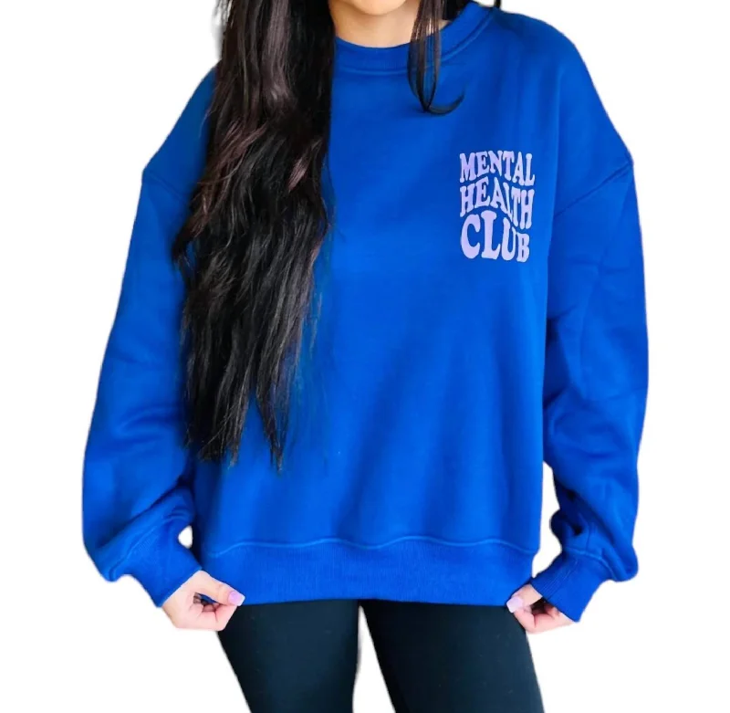 Mental Health Club Sweatshirt In Blue Hooded Sweatshirt Casual Wear Street Style