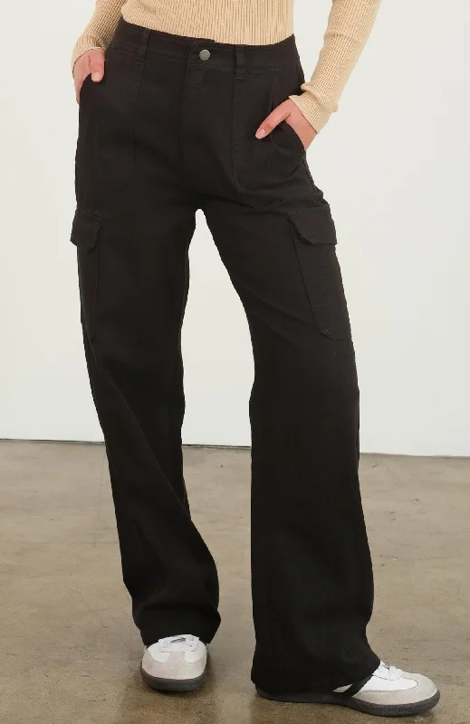 High waisted wide leg denim cargo pants Relaxed High-Waist Trousers
