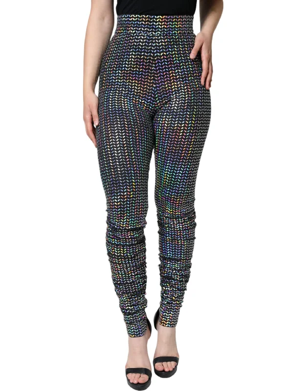 Silver Iridescent Sequin Ruched Pants Casual Yoga Pants