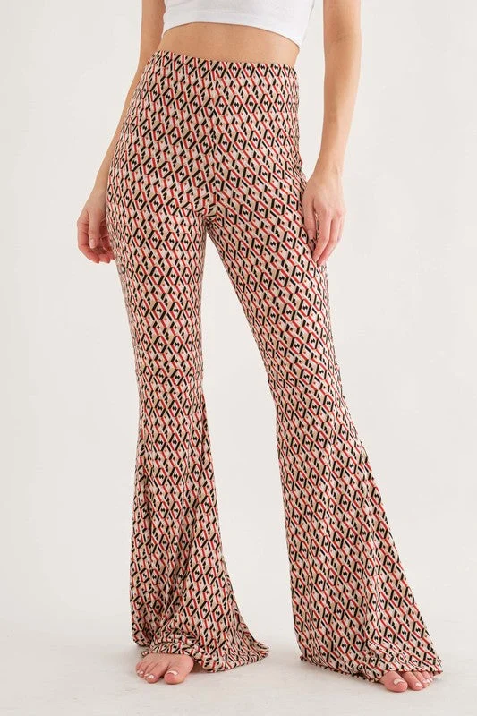 TAUPE GEOMETRIC PRINT WIDE-LEG PANTS BT6605NPA Lightweight Linen Pants