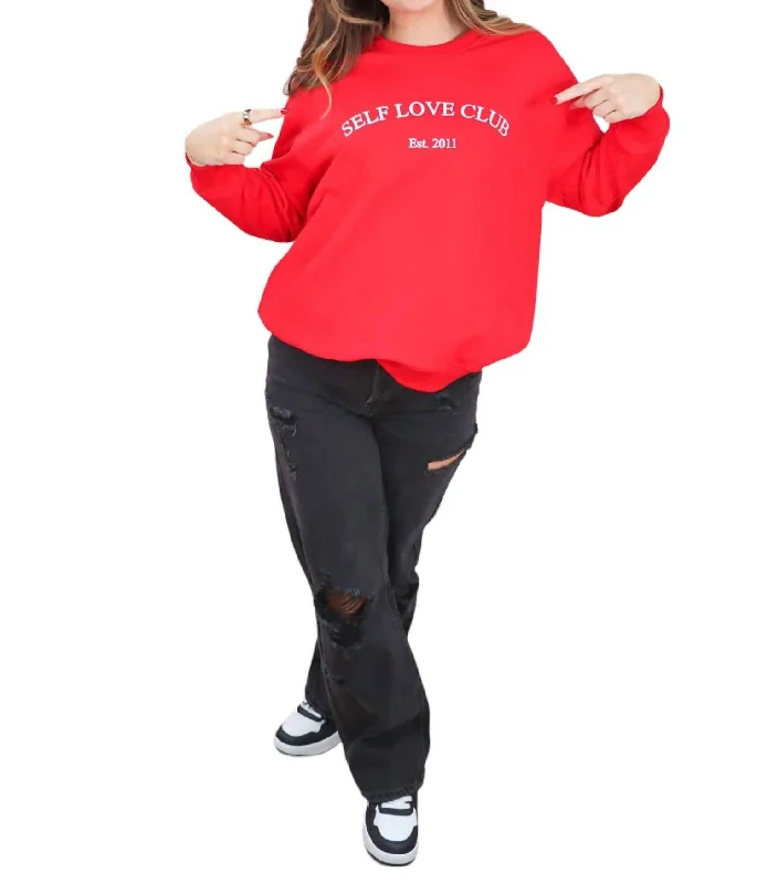Love Yourself Sweatshirt In Red Hoodie with Emblem Brand Identity