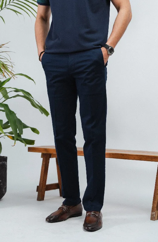 Wrinkle Free Pant - Navy Blue Slim-Fit Khaki Pants
