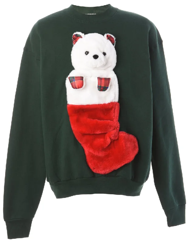 Label Novelty Christmas Sweatshirt Hoodie with Zipper Placket Modern Functional