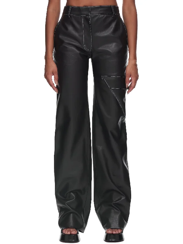 Leather Pants (AAWPA0302LE01-BLACK) Fashionable Button-Up Pants