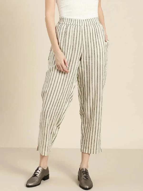 Grey Striped Pants Lightweight Linen Pants